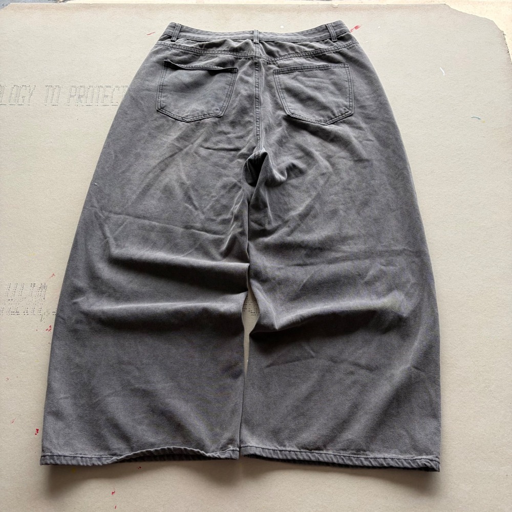 Y2K Vintage Unbranded Baggy Wide Leg Faded Grey Skater Jeans 26 inch leg opening
